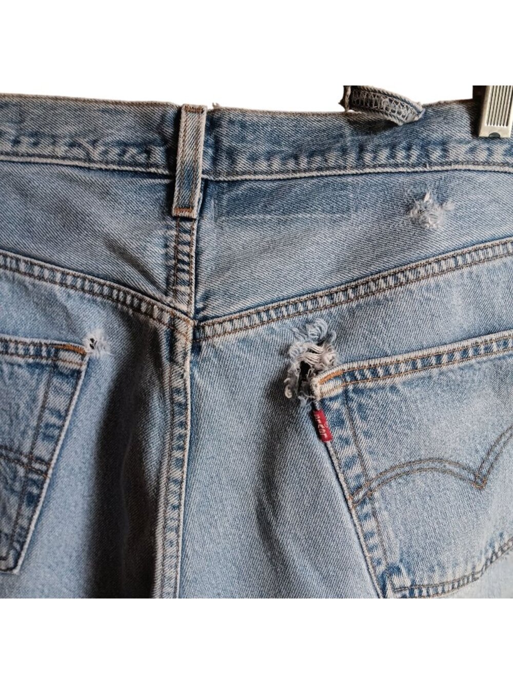 trashed Vintage Levi's 501 Jeans 38x30 Fit Mens 1990's Sky Fade Mexico Buttonfly